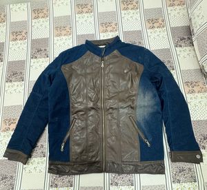Roadster Men's Denim &amp; Brown Leather Jacket