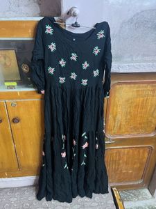 Black Floral Print Kurta