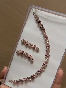 Elegant purple Stone Necklace &amp; Earrings Set