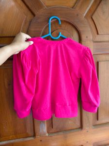 Vibrant Pink Ribbed V-Neck Top