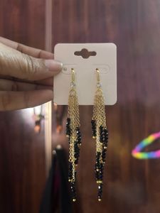 Elegant Black Bead Dangle Earrings