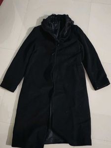 Elegant Black Faux Fur Collar Coat
