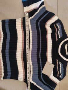 New Korean Striped Knit Mock Neck Top