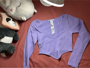 ZARA Lavender Ribbed Cropped Top