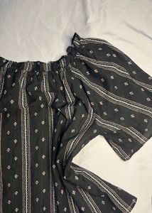Black Off-Shoulder Blouse with White Print