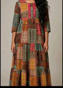 Tiered Patchwork Maxi Kurta with erring Maan tika