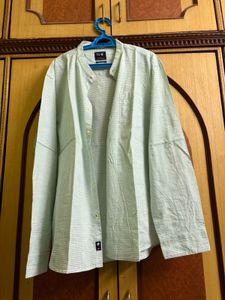 Men's Striped Band Collar Shirt