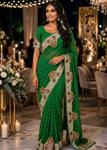 Stunning Green Embroidered Saree