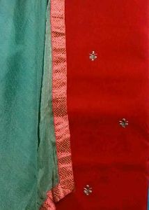 Embroidered Red Kurta n salwar with Dupatta materi