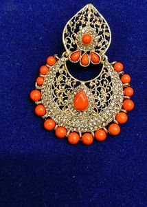 Gold Tone Orange Beaded Earrings