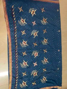 Embellished Teal Blue Saree
