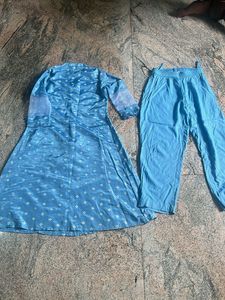 Blue Kurta Set with White Embroidery