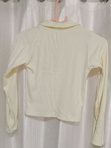 Cream Half-Zip Collared Long Sleeve Top