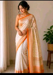 Beautiful White &amp; Orange Saree