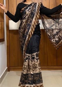 Black Saree with Intricate Golden Border
