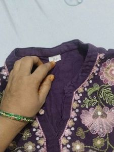 Embroidered Kurta Set - Pink &amp; Purple