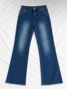 Flared Hem Blue Denim Jeans