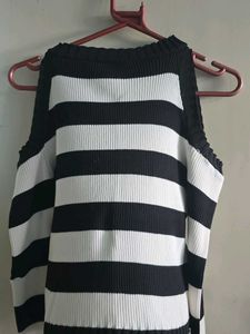 Striped Cold Shoulder Sweater Top