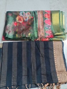 Elegant Green Floral Silk Blend Dupatta with Golde
