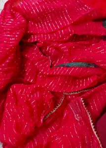 Red Saree with Silver Stripes