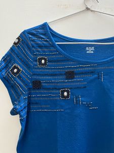 Blue Beaded Accent T-Shirt