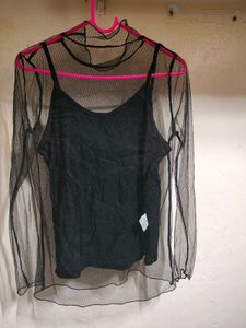 Sheer Black Long Sleeve Top with Camisole