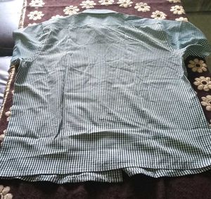 Zara Man Green Striped Button Down Shirts Half Sle