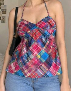 Bohemian Plaid Halter Neck Mini Dress