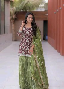 Embroidered Kurta Set with Sharara