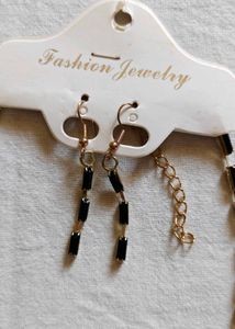 Elegant Black &amp; Gold Necklace &amp; Earrings Set