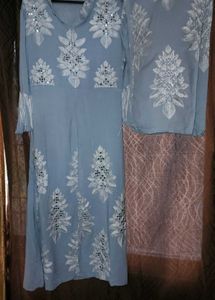 Embroidered Blue Kurta Set