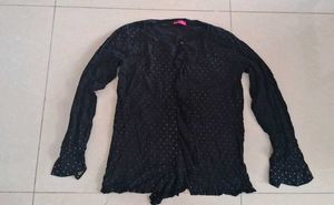 Chic Black Long Sleeve Top with Polka Dots