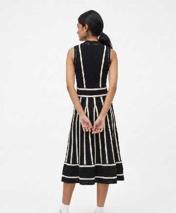 Black &amp; White Striped Knit Midi Dress