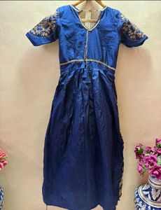 new  Blue Embroidered Gown fit upto 36