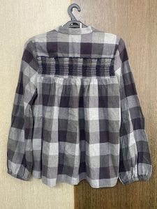Checked Smocked Button-Up Top 38 size