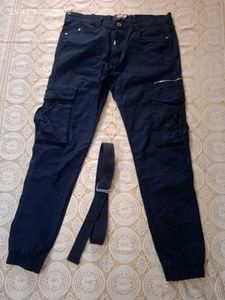 Men's Black Cargo Jogger Pants with Belt