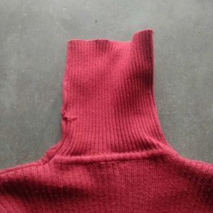 Red Ribbed Turtleneck Sweater