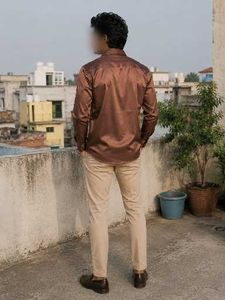 Men's Brown Satin Shirt