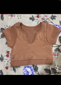 Ribbed Brown Cropped Top with double lining