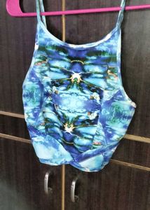 Blue Abstract Print Crop Top