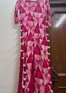 Vibrant Pink Geometric Print Kurta