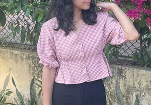 Chic Pink Gingham Peplum Top