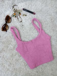 Pink Ribbed Crop Top