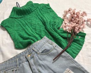 Boho Cable Knit Turtleneck Vest