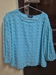 Chic Blue Sheer Sleeve Top