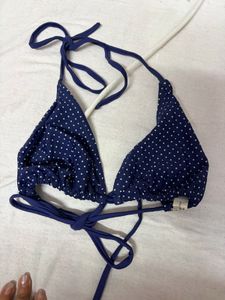 Navy Blue Polka Dot Triangle Bikini Top
