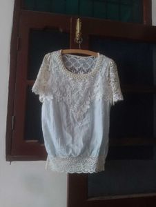 Exquisite Pearl Embellished Lace Blouse