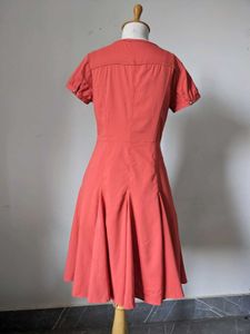 Chic Coral A-Line Button-Up Dress