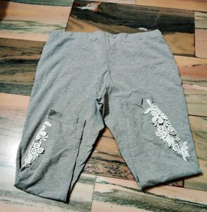 Gray Lace Detail Leggings