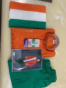 Kids' Orange and Green Kurta Pajama Set